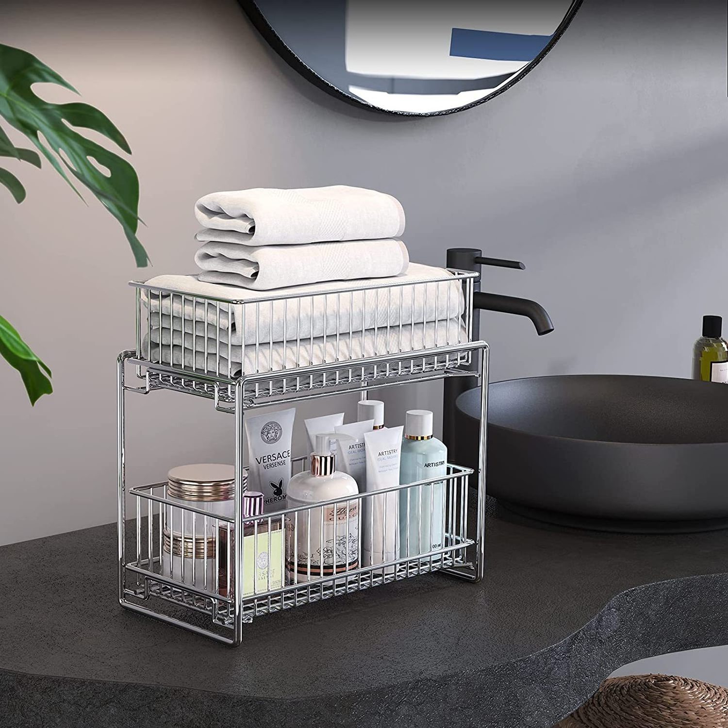 Under Cabinet Bathroom Organizers Shelf 2 Tier Stainless Steel Storage Rack