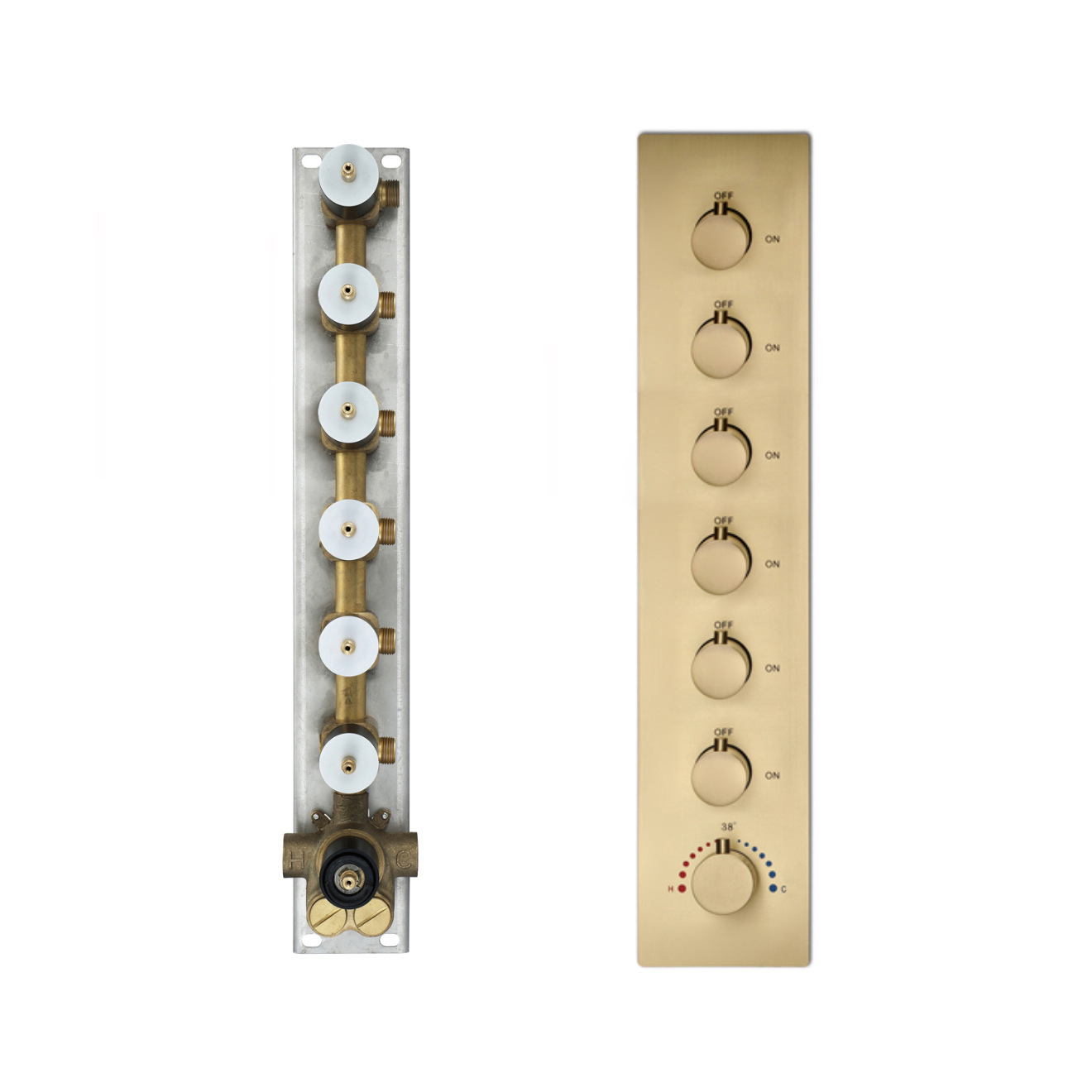 Solid Brass Shower Diverter 6 Functions Thermostatic Valve Pressure Balanced Mixer with Trim