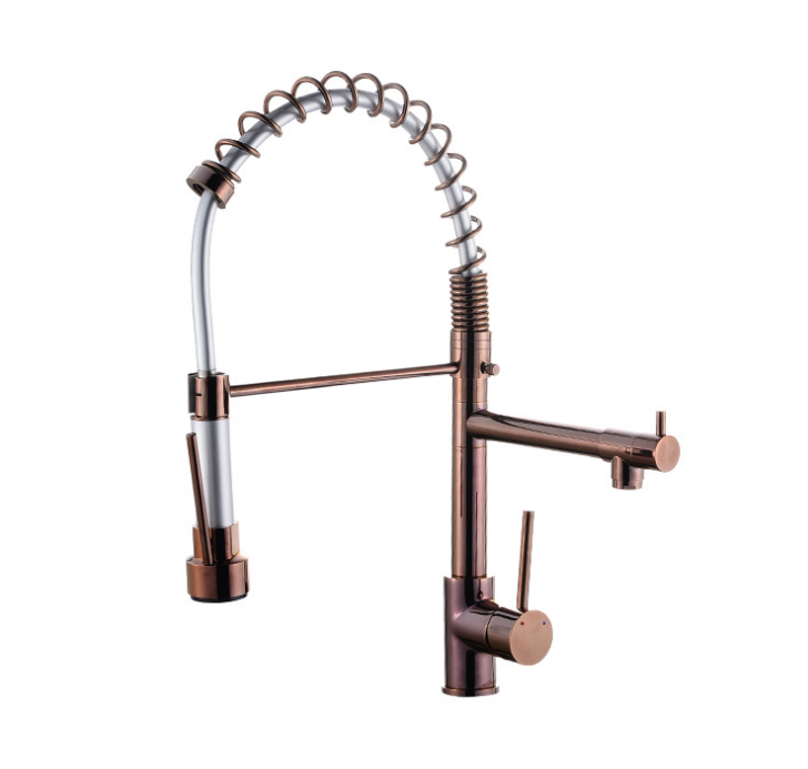 Rose Gold Spring Kitchen Faucet Pull Out Sink Faucet Hot Cold Mixer