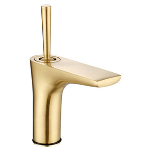 Brushed Gold Sink Tap Hot Cold Push Handle Basin Faucet