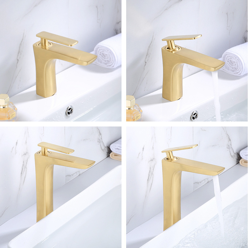 Wholesale Brushed Gold Single Handle Bathroom Tap Wash Basin Faucet