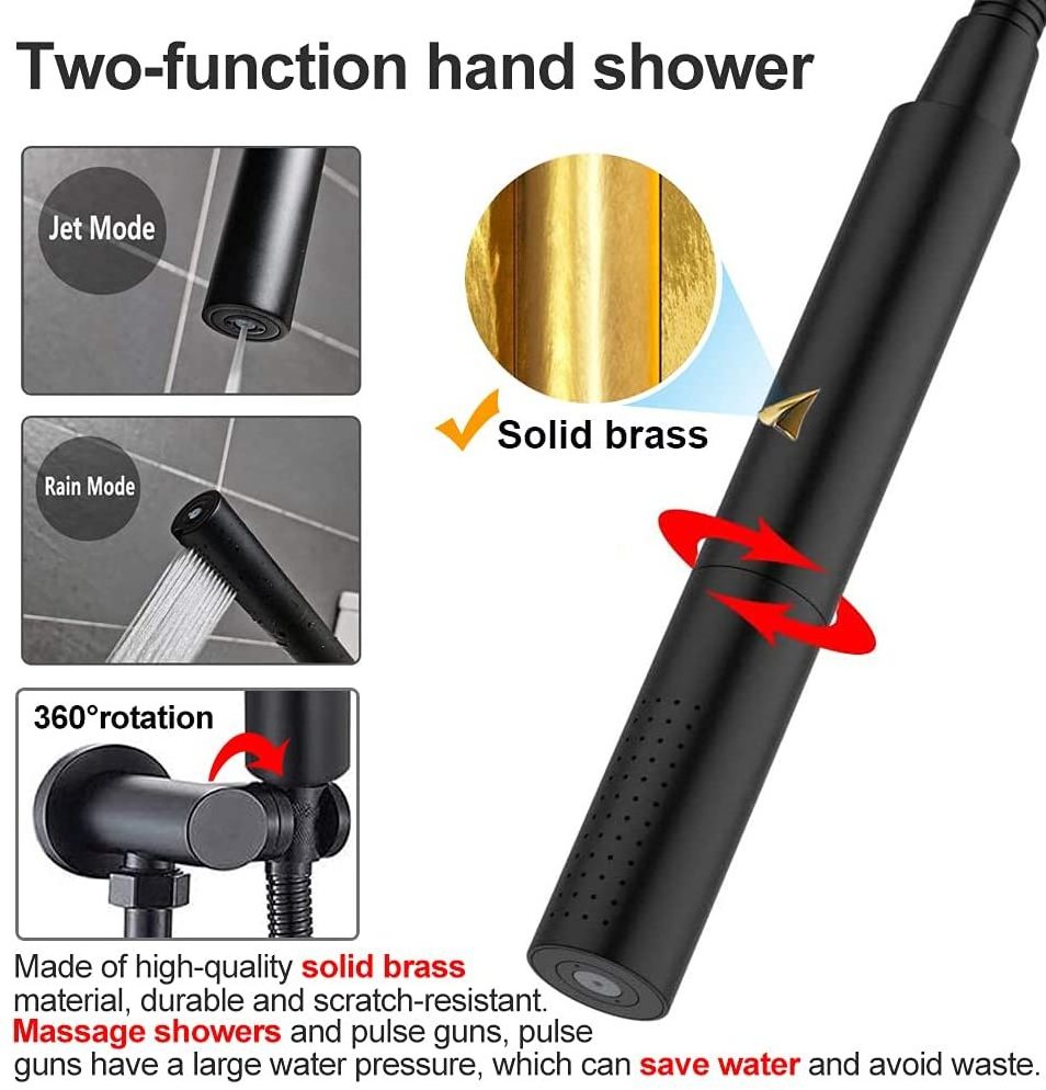 Matte Black Ceiling Shower Faucets Sets Complete Thermostatic LED Full Body Shower System