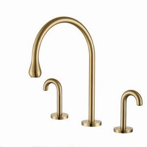 Brushed gold and Black Wall Mounted Dual Handles  Basin Faucet 3 holes basin mixer tap