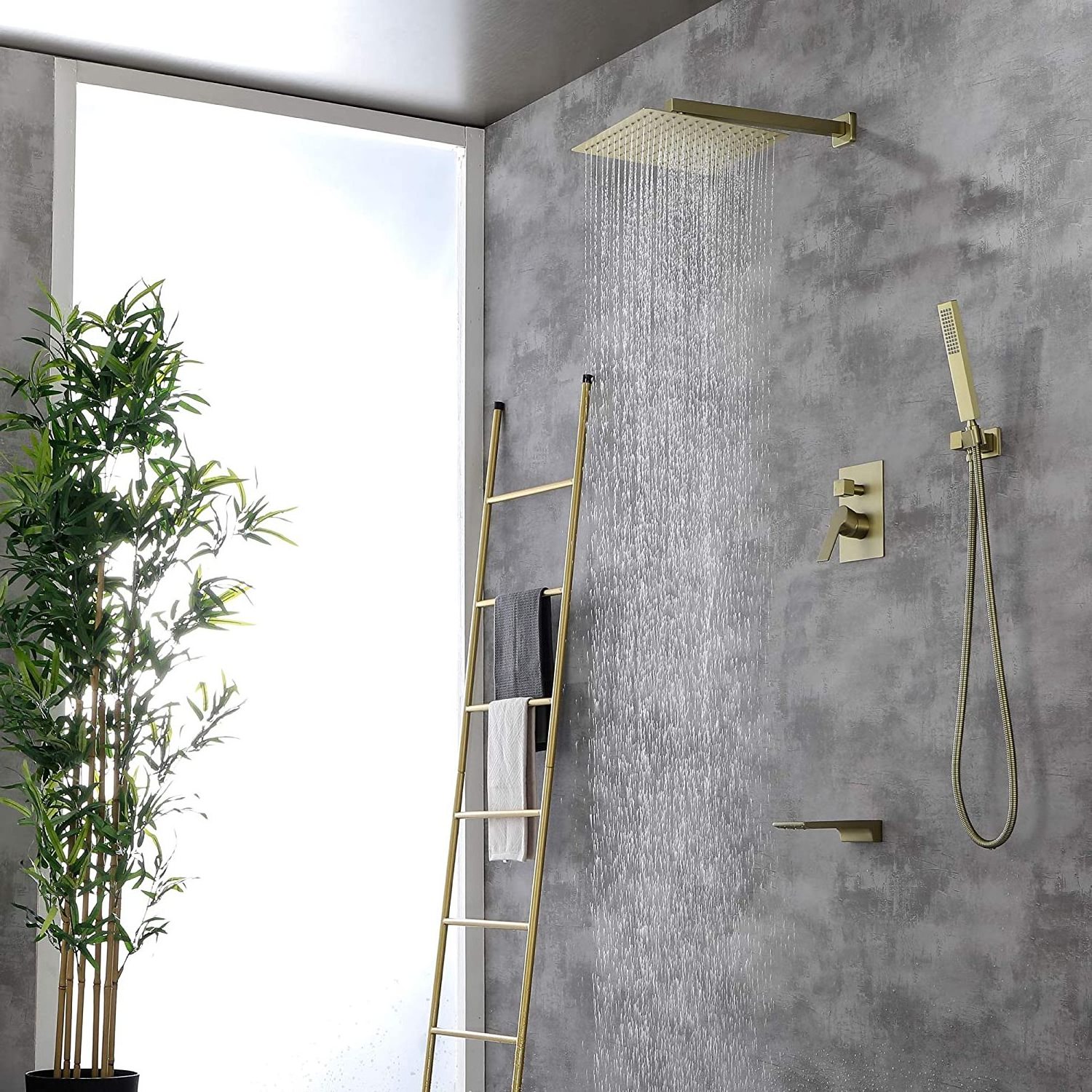 Brushed Gold Shower System Rain Shower Faucet Sets Complete