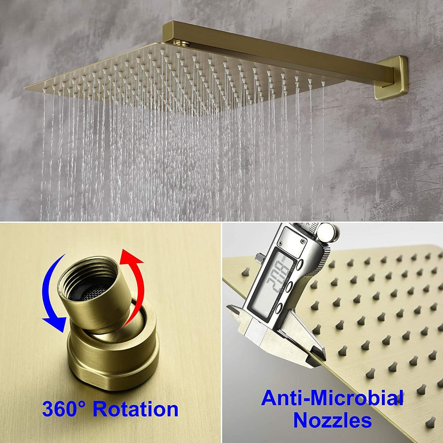 Brushed Gold Shower System Rain Shower Faucet Sets Complete