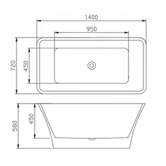 67x29.5x23.6 inch High Quality Acrylic  Rectangle Center Drain Double pedestal  Freestanding Bathtub