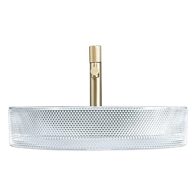 High Quality Luxury Crystal Glass Vessel Sink Bathroom Rectangle  Diamond Vessel Art Tempered Glass Wash Basin