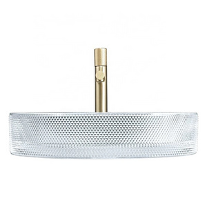 High Quality Luxury Crystal Glass Vessel Sink Bathroom Rectangle  Diamond Vessel Art Tempered Glass Wash Basin