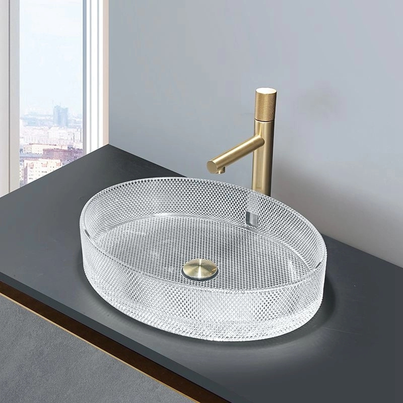 High Quality Luxury Crystal Glass Vessel Sink Bathroom Rectangle  Diamond Vessel Art Tempered Glass Wash Basin