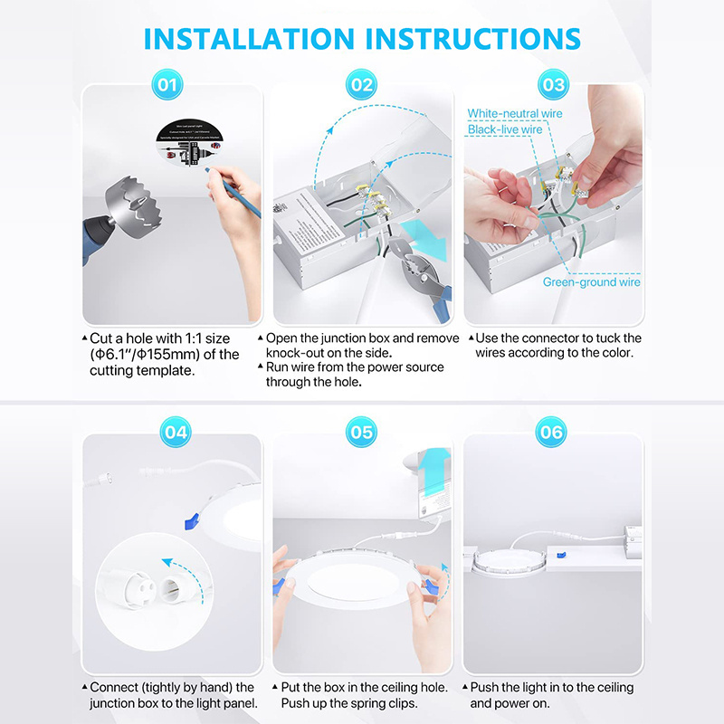 6 Inch Ultra Thin LED Recessed Ceiling Light with Junction Box 12W 100W 1050LM Dimmable High Brightness ETL ES LED Downlight