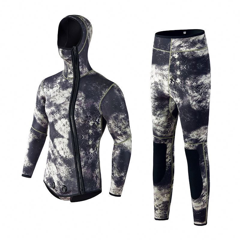 2023 Custom Camo Hooded 2-Piece Durable Stretch Neoprene Diving Suit 3mm Scuba Diving Wet Suit Spearfishing Wetsuit for Men