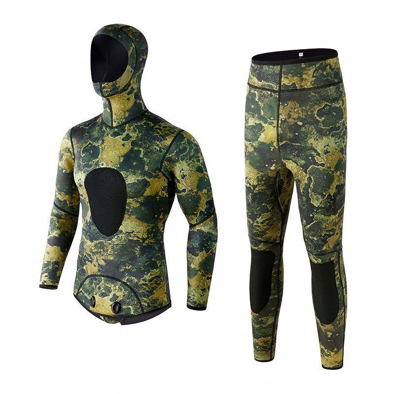 2023 Custom Camo Hooded 2-Piece Durable Stretch Neoprene Diving Suit 3mm Scuba Diving Wet Suit Spearfishing Wetsuit for Men