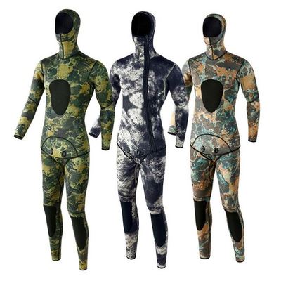 2023 Custom Camo Hooded 2-Piece Durable Stretch Neoprene Diving Suit 3mm Scuba Diving Wet Suit Spearfishing Wetsuit for Men