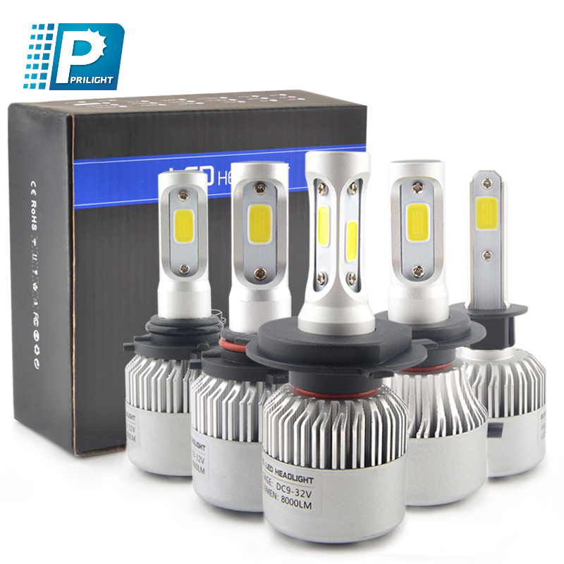 Car Accessories 2024 S2 Led Headlight Bulb H7 72W 8000LM H1 H3 H11 9005 9006 H13 9004 H4 9007 Cob Chip Auto Car Led Headlight