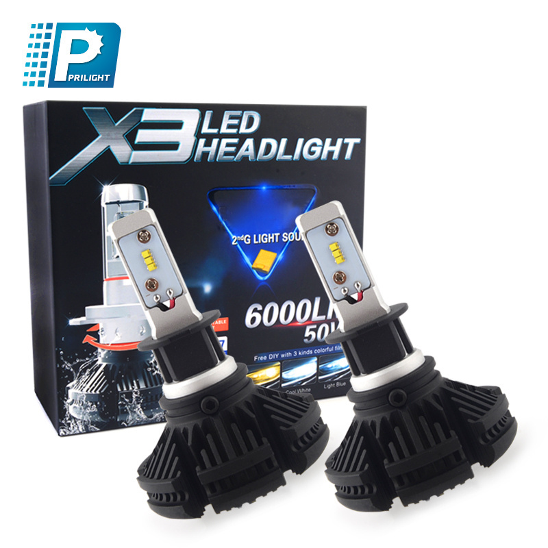 2024 Fanless Car Led Headlight 50w 6000k 6000LM Led Headlight Bulbs X3 H4 H7 Led Headlight Super Bright Auto LED Headlamp