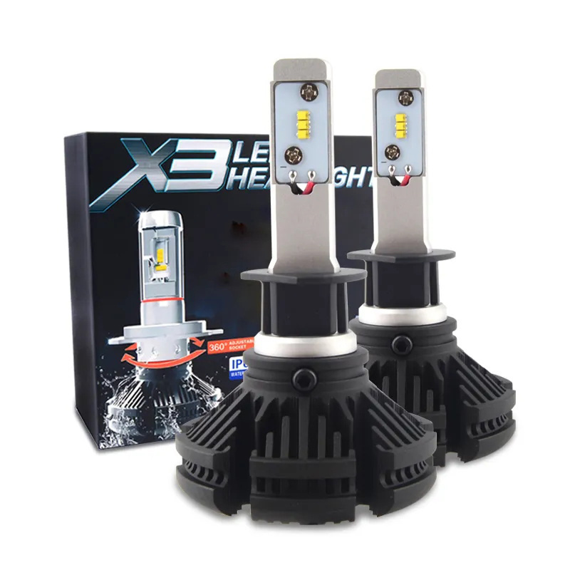 2024 Fanless Car Led Headlight 50w 6000k 6000LM Led Headlight Bulbs X3 H4 H7 Led Headlight Super Bright Auto LED Headlamp