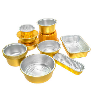 Customized Size Disposable Colored gold 800ml aluminum foil cake baking pan tray with lids