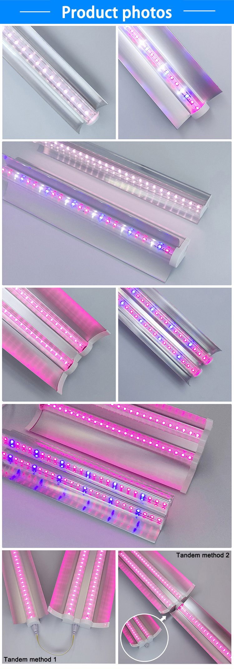 2024 Double Row T8 LED Growing Light Fixture 18W Linkable Customize Spectrum Sunlight Strip Grow Light for indoor Plants