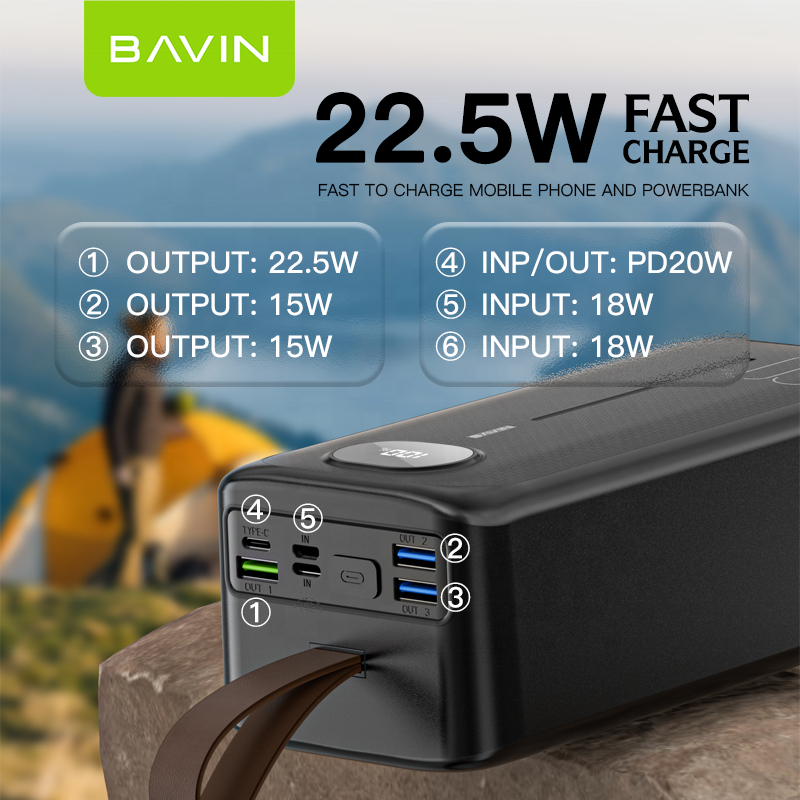 BAVIN  Factory wholesale 60000mah fast charging powerbank lamp portable power bank mobile power bank