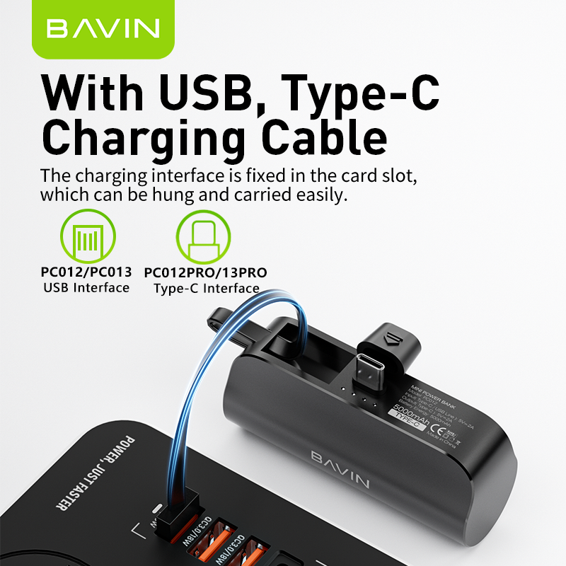 BAVIN wholesale excellent PC012 pro 5000mah mobile phone mini small portable type c power bank