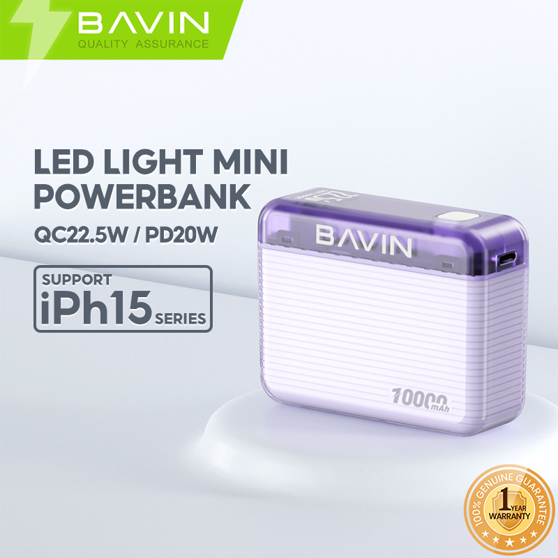 BAVIN transparent pc1021 PD 20W flashlight fast charging small power bank mobile with ac power