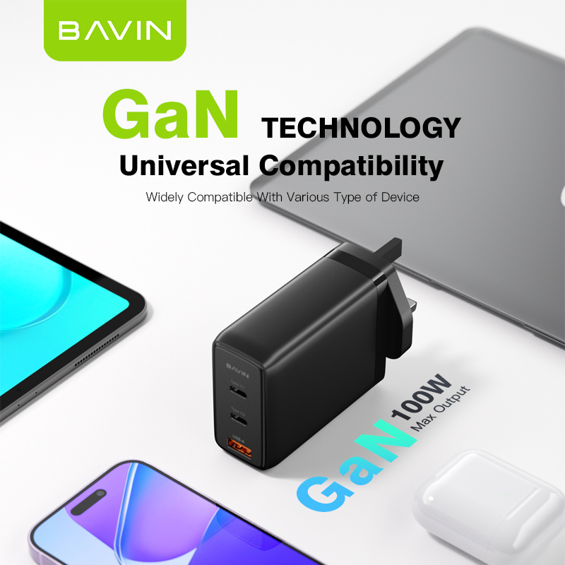 BAVIN uk 100w PC logo customize 917E gan type c android fast wall portable cell phone charger