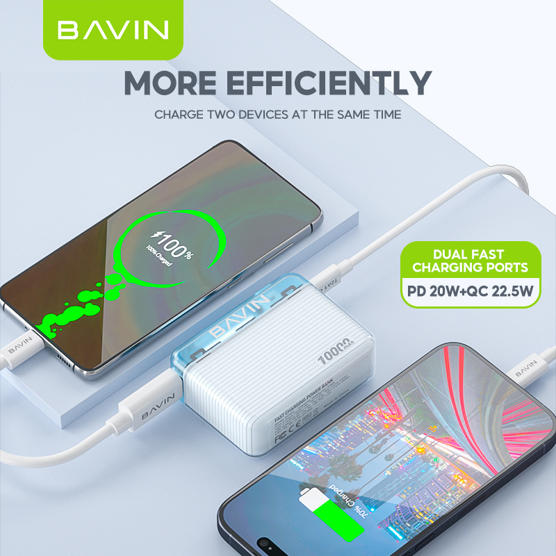 BAVIN transparent pc1021 PD 20W flashlight fast charging small power bank mobile with ac power