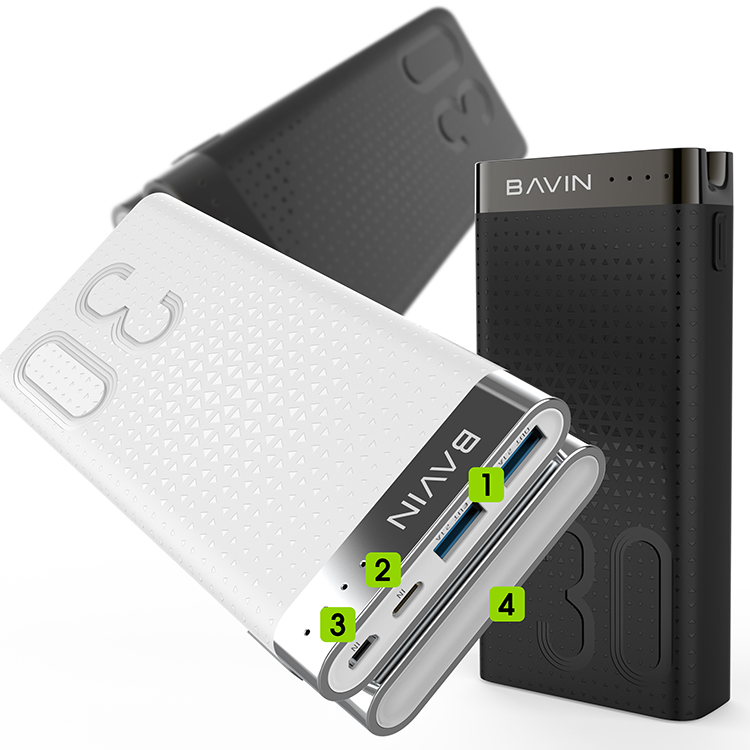 BAVIN 30000mah Large Capacity USB Mobile Charger Power Bank Outdoor Travel LED Light Fast Charging Powerbank