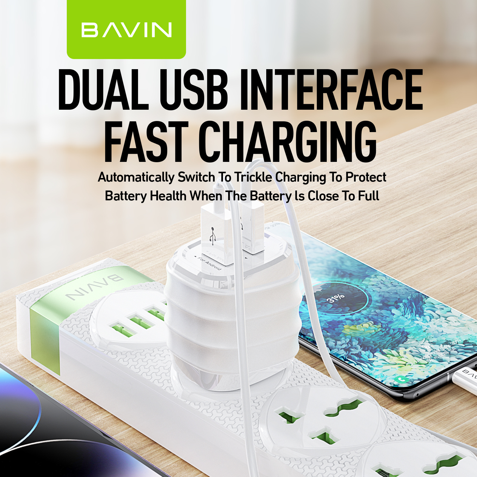 BAVIN Fast Charging 2.4A Dual Ports Portable Cell Mobile Charger Android IOS USB Wall Adapter Chargers PC532E