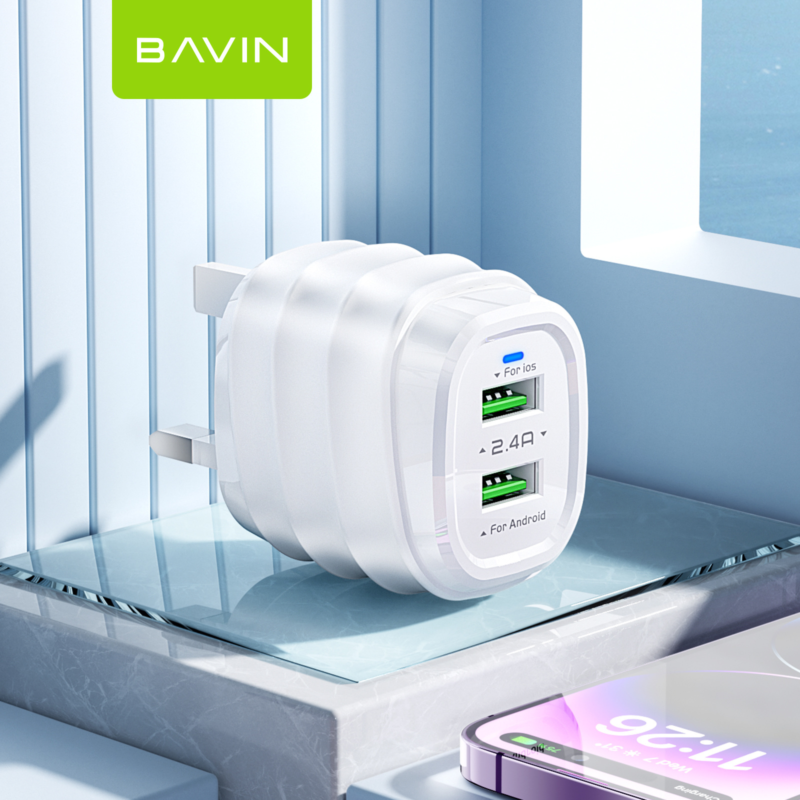 BAVIN Fast Charging 2.4A Dual Ports Portable Cell Mobile Charger Android IOS USB Wall Adapter Chargers PC532E