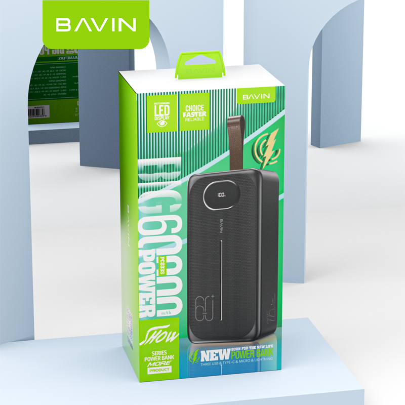 BAVIN  Factory wholesale 60000mah fast charging powerbank lamp portable power bank mobile power bank