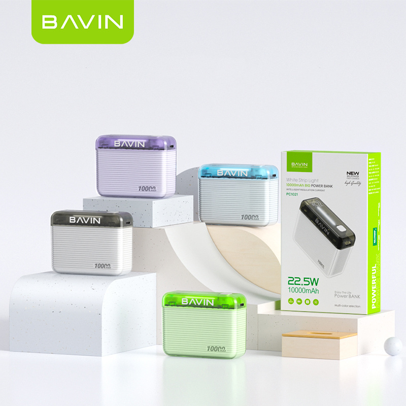 BAVIN transparent pc1021 PD 20W flashlight fast charging small power bank mobile with ac power