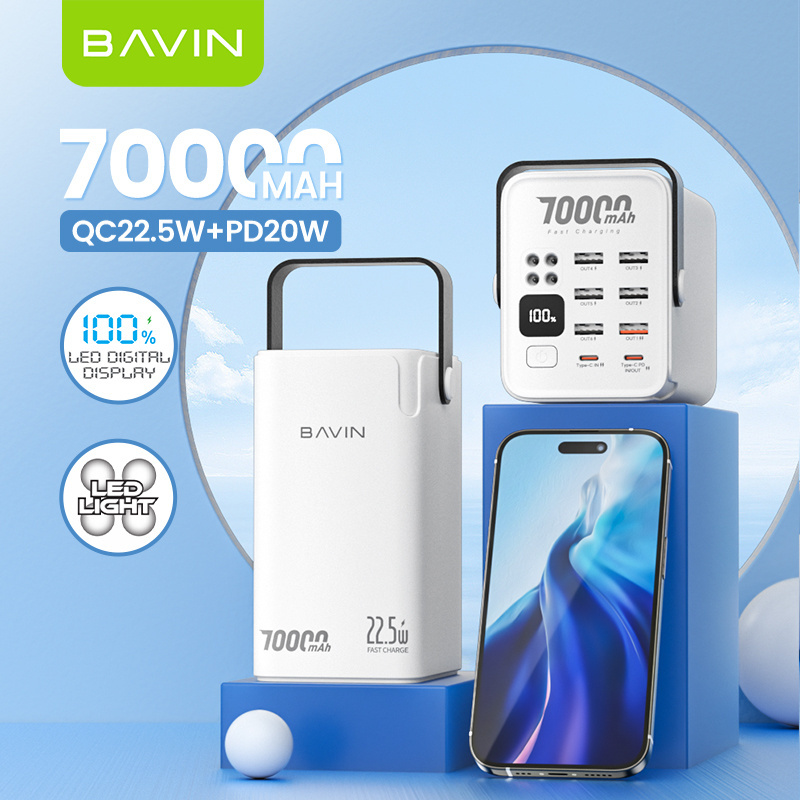 BAVIN higher quality PC1062S 70000mah fast charging power bank high capacity with led light