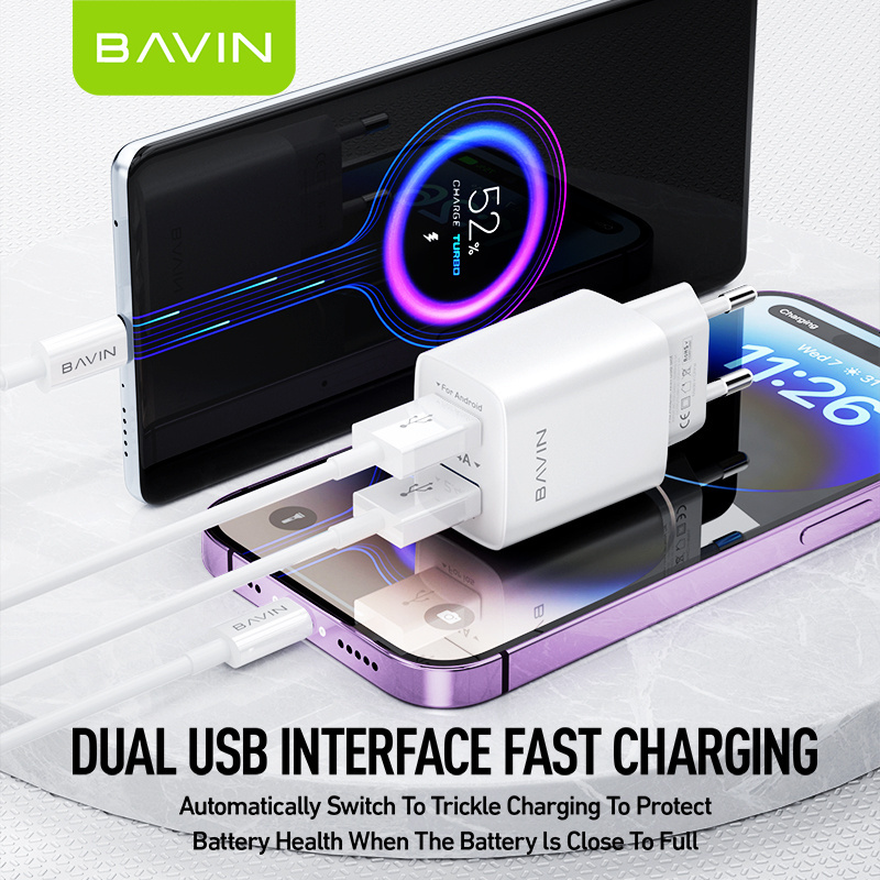 Bavin PC910Y EU 12w 2.4a wholesale android dual usb wall portable cell mobile phone fast chargers