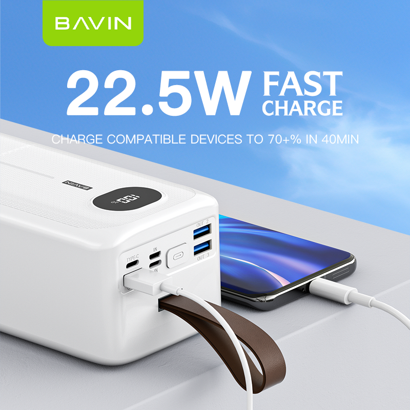 BAVIN Wholesale Price Custom Large Capacity Portable Led Display 60000mah Power Bank With Flashlight and 4 Charging Cables