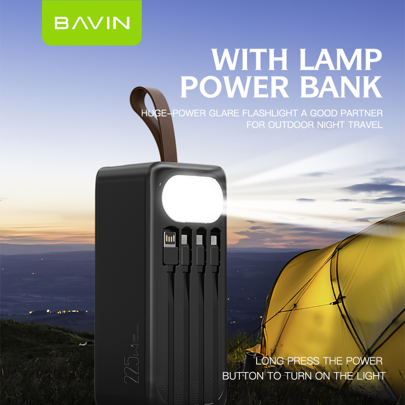 BAVIN Wholesale Price Custom Large Capacity Portable Led Display 60000mah Power Bank With Flashlight and 4 Charging Cables