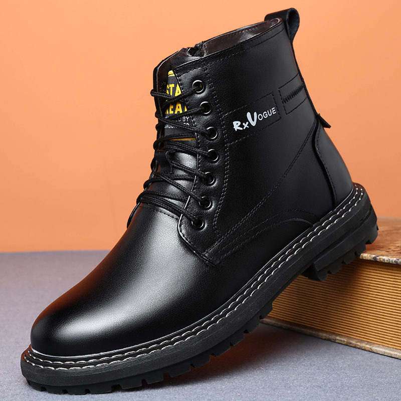 2023 Autumn/Winter New Workwear Thick Sole Men's Shoes Side Zipper Men's Work Boots Martin Boots High Top Plush Cotton Boots