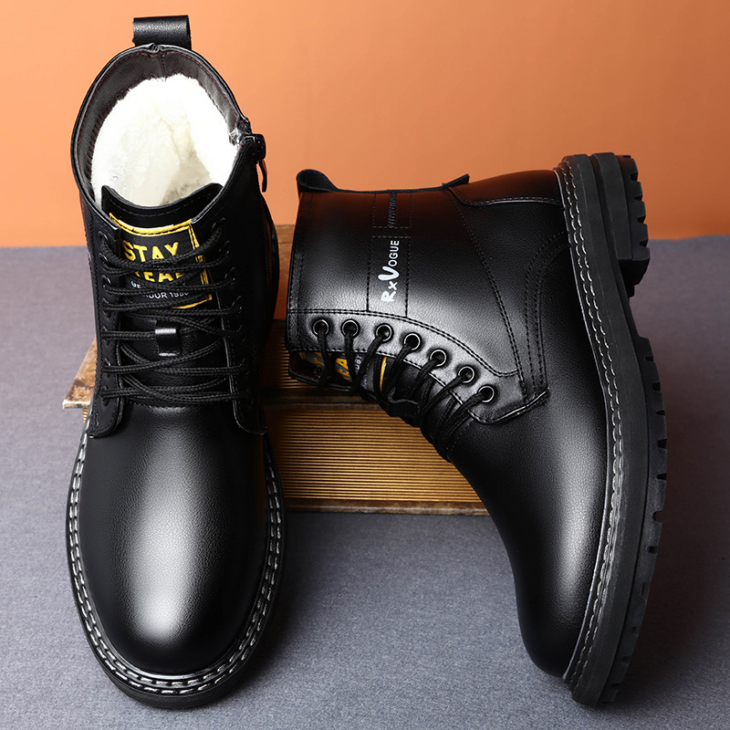 2023 Autumn/Winter New Workwear Thick Sole Men's Shoes Side Zipper Men's Work Boots Martin Boots High Top Plush Cotton Boots