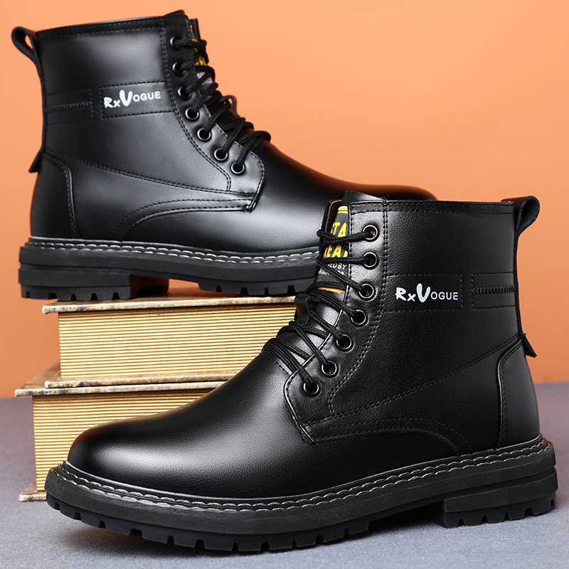 2023 Autumn/Winter New Workwear Thick Sole Men's Shoes Side Zipper Men's Work Boots Martin Boots High Top Plush Cotton Boots