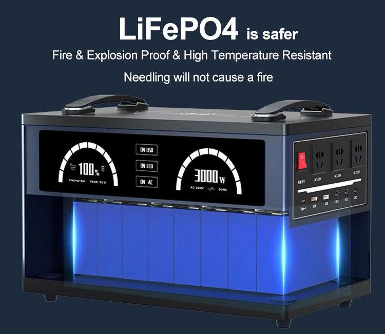 High capacity emergency power station 2500w 3000wh 3500wh lifepo4 battery power station portable indoor solar powered generator