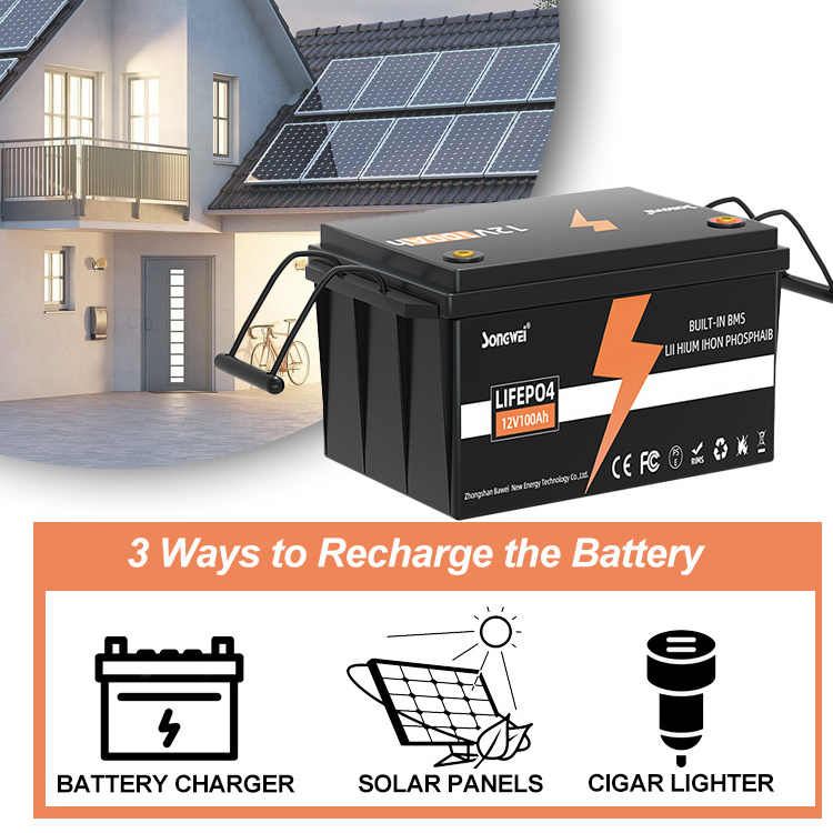 Home Use Energy Storage 12V 200AH Lithium 100Ah 200Ah Lifepo4 LFP Battery for Solar RV Caravan Marine