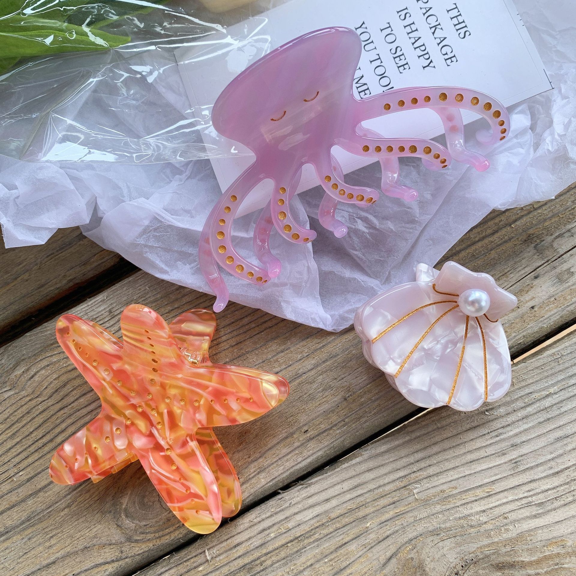 2023 Cute Cartoon Starfish Octopus Hair Claw Sea Shell Cellulose Acetate Pearl Claw Clips High Quality Hair Clip Claw for Kids