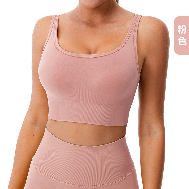 Sports tank top female fitness running gathered yoga bra U back seamless training top