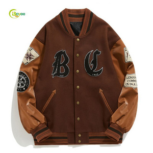 Custom Plus Size Womens Wool Fleece Streetwear Varsity Jacket Men Black Letterman Jacket Black And Orange With Patches