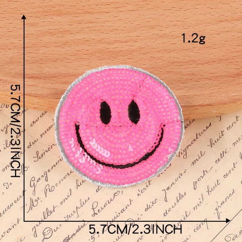 Sequin Smiley Face Heat Press Patches Iron On Patch For Clothing