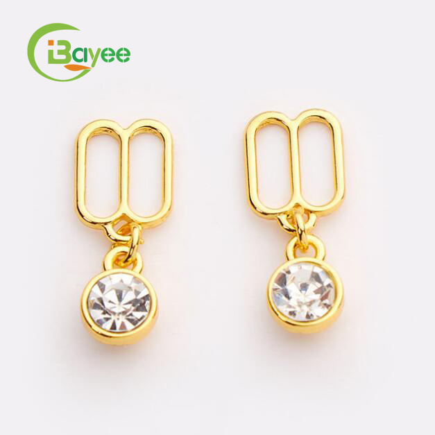 Wholesale Underwear Gold Plating Fancy Adjustable Metal Alloy Straps Pendant Inlay Diamond Shape Buckle Bra Hook For Swimwear