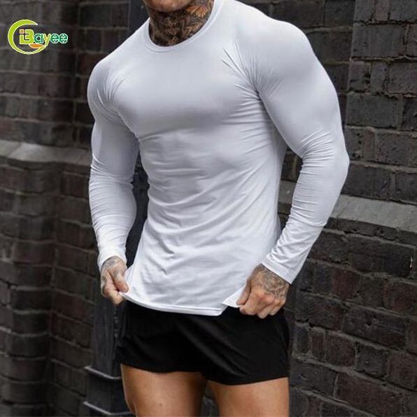 Custom Gym Wear Bodybuilding Clothes 95 Cotton 5 Spandex Fabric Men Active Wear Muscle Fit Gym Long Sleeves T Shirts