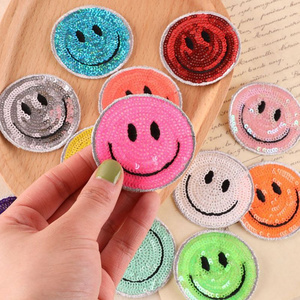 Sequin Smiley Face Heat Press Patches Iron On Patch For Clothing