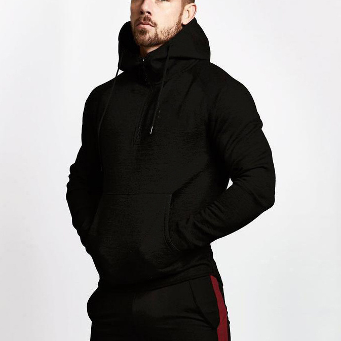 Custom Logo Premium Slim Mens Cotton Polyester Pull Over Gym Wear Hoodie Fitted Side Pocket Workout Gym Hoodies