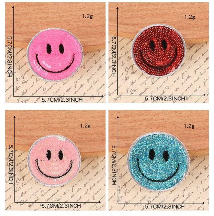 Sequin Smiley Face Heat Press Patches Iron On Patch For Clothing